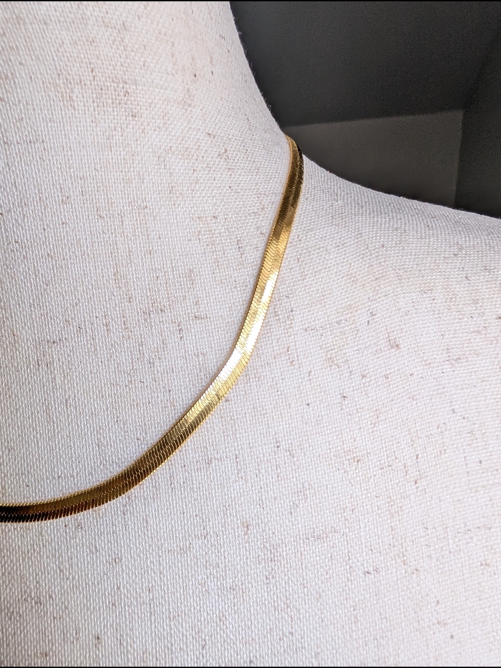 Classic Gold Herringbone Necklace - 18" Elegant Chain - 18k Gold-plated